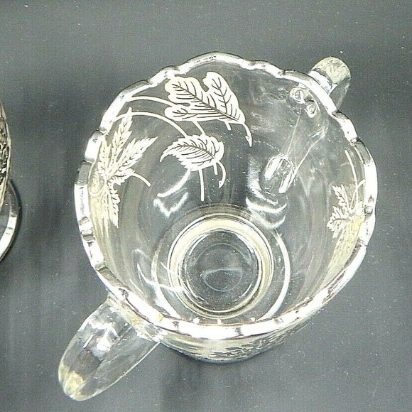 Silver City Glass Creamer and Sugar Forest Pattern Overlay - Picture 12 of 12